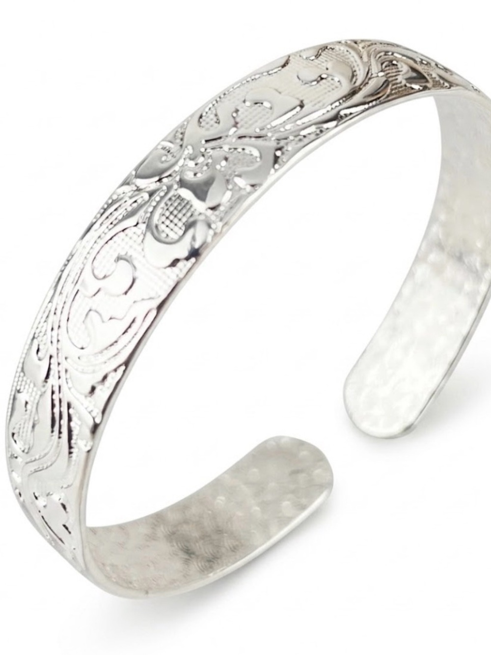 925 Sterling Silver Plated Engraved Open Cuff Bracelet